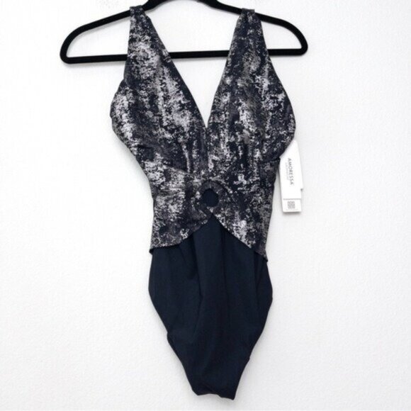 NWT Amoressa Into The Mystic Siddhartha One Piece 6 Black Metallic Sculpt Smooth - Picture 2 of 12